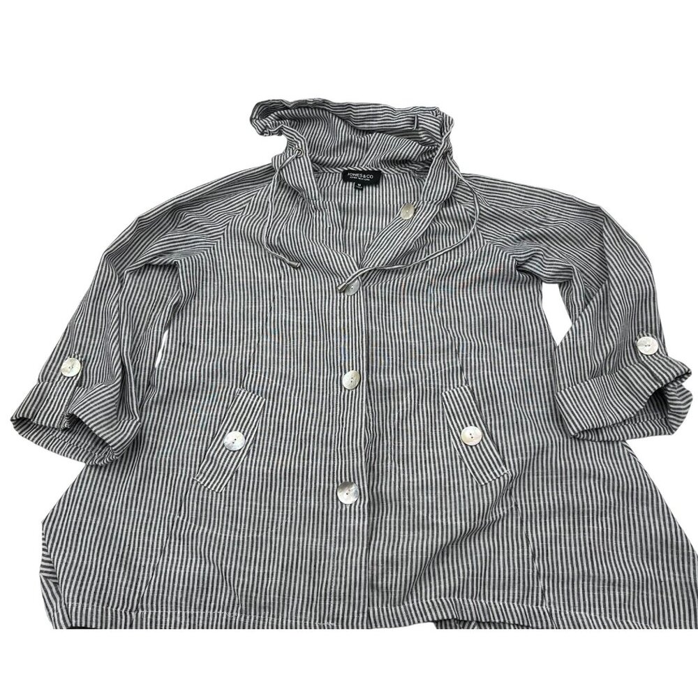 Lightweight Black & White Striped Button-Down Shirt Jacket